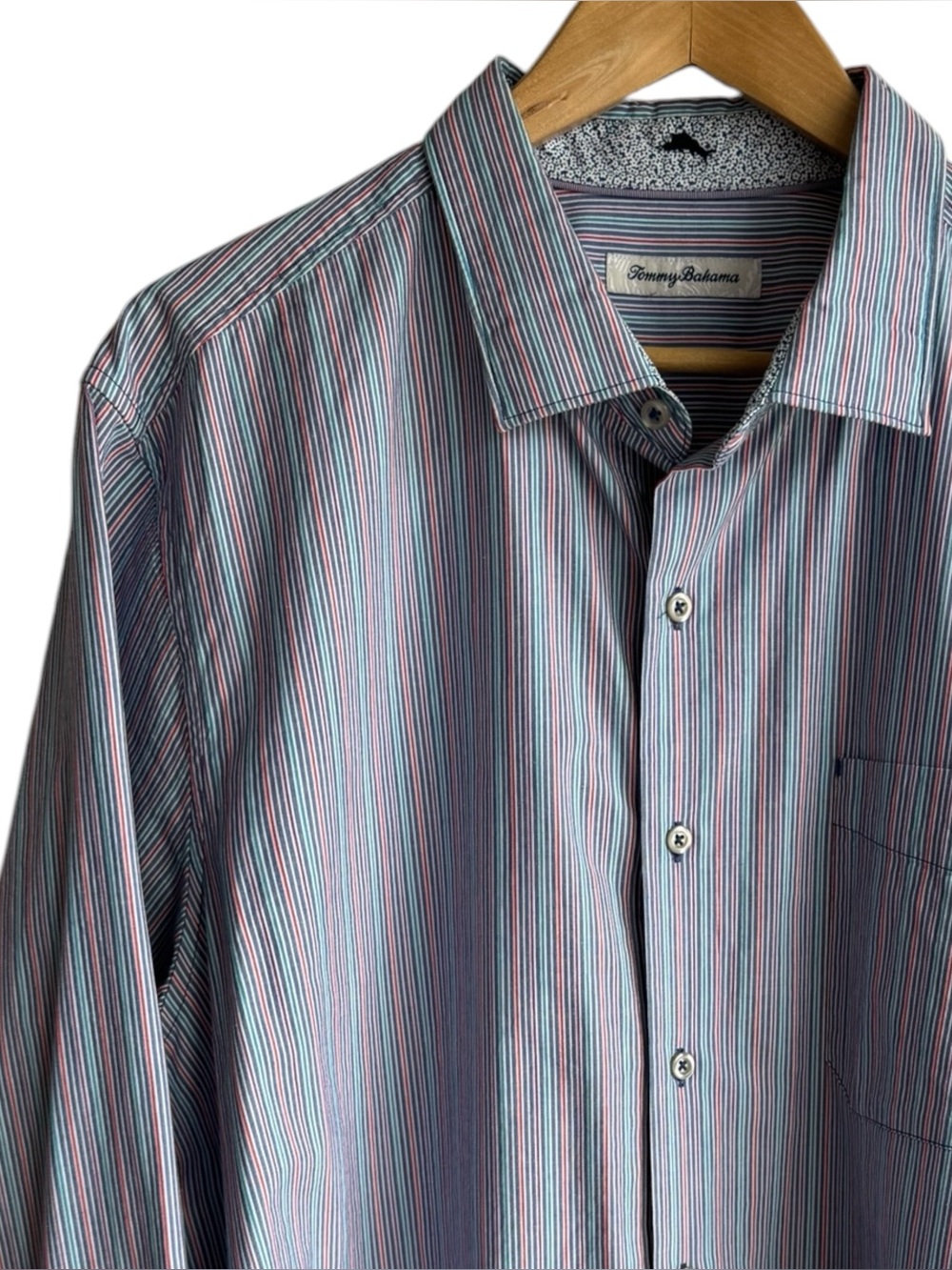 Tommy Bahama Cotton Silk Blend Button Down Shirt Mens XL Multicolour Stripe EUC